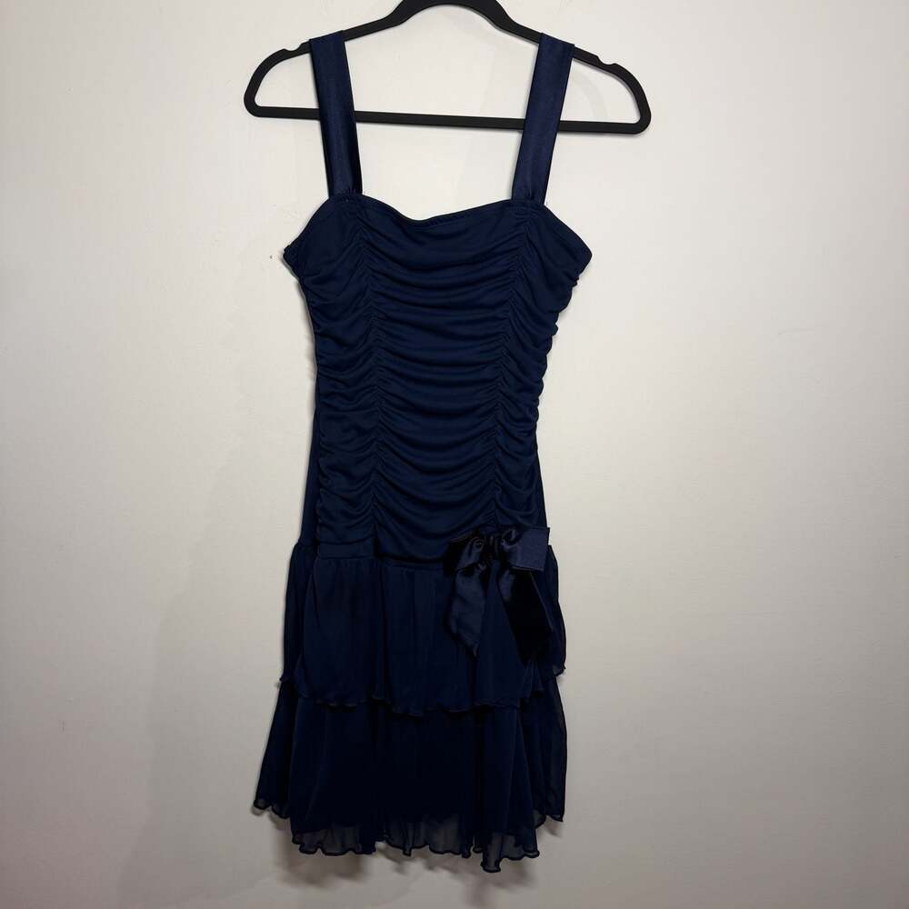 Y2K Deb Navy Ruched Fairy Mini Dress Size L Fits M Homecoming